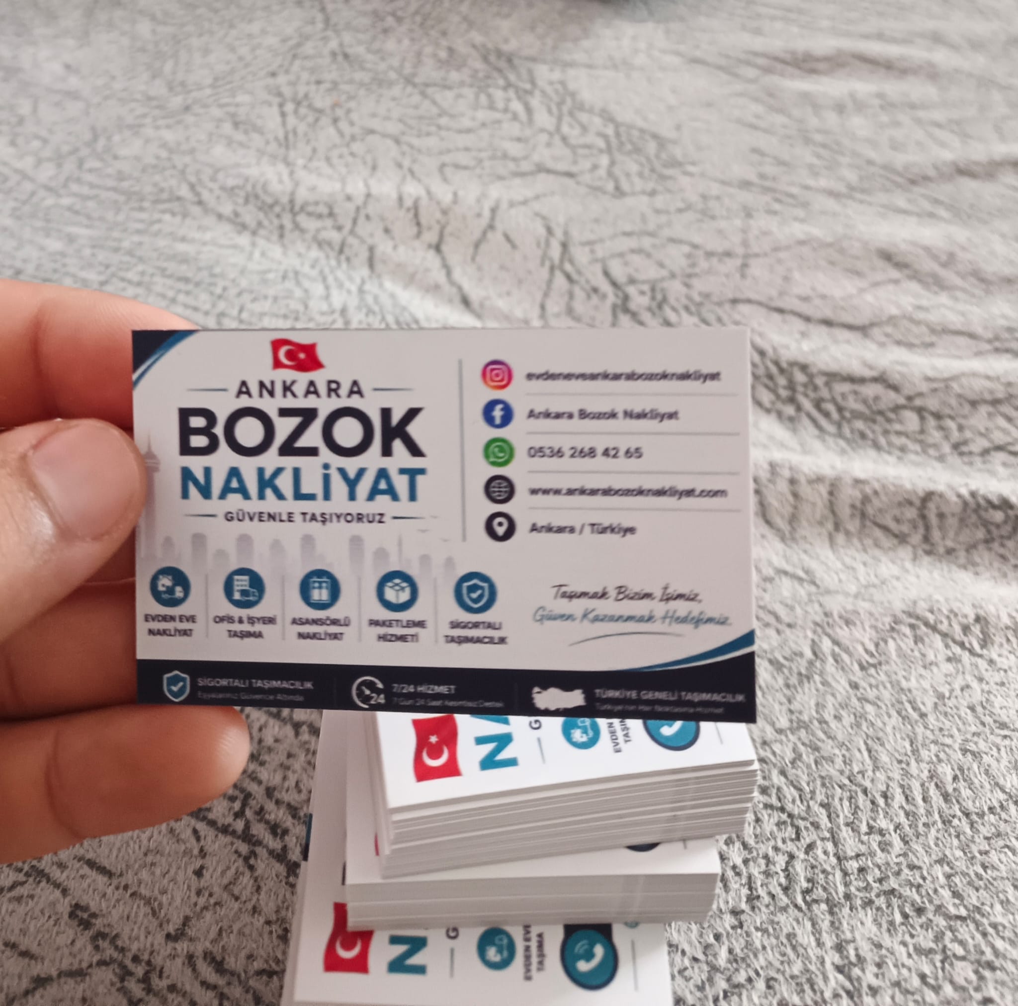 Ankara Bozok Nakliyat kartviziti arka yüzü, evden eve nakliyat ve taşımacılık hizmetleri
